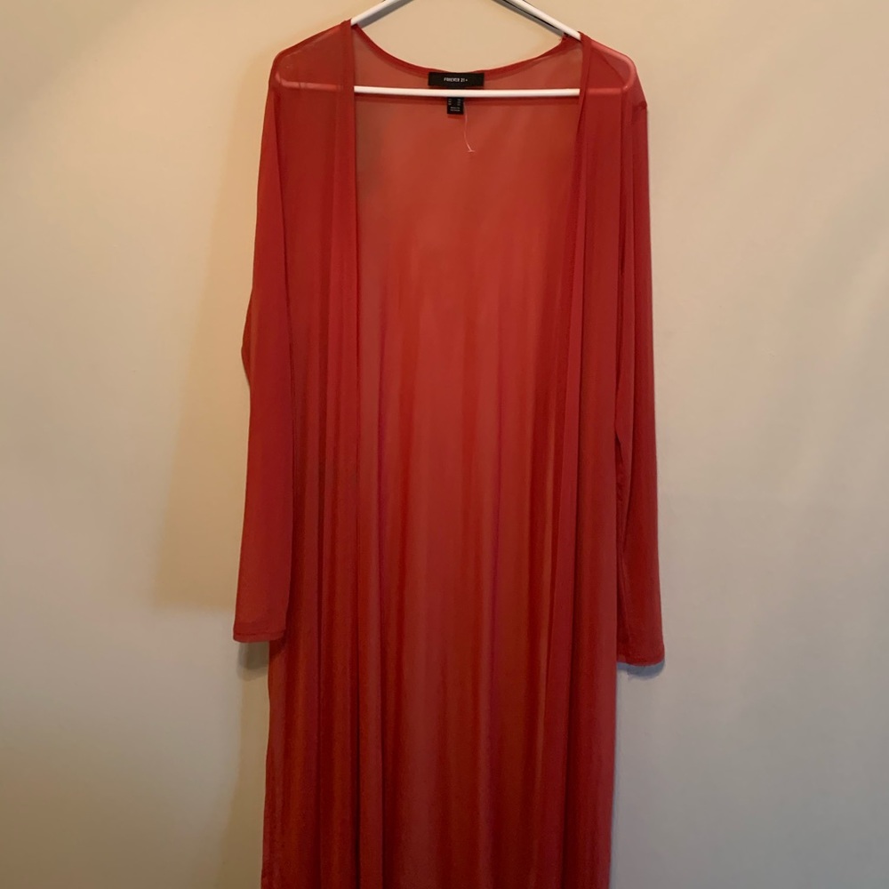 Long sheer coral cardigan